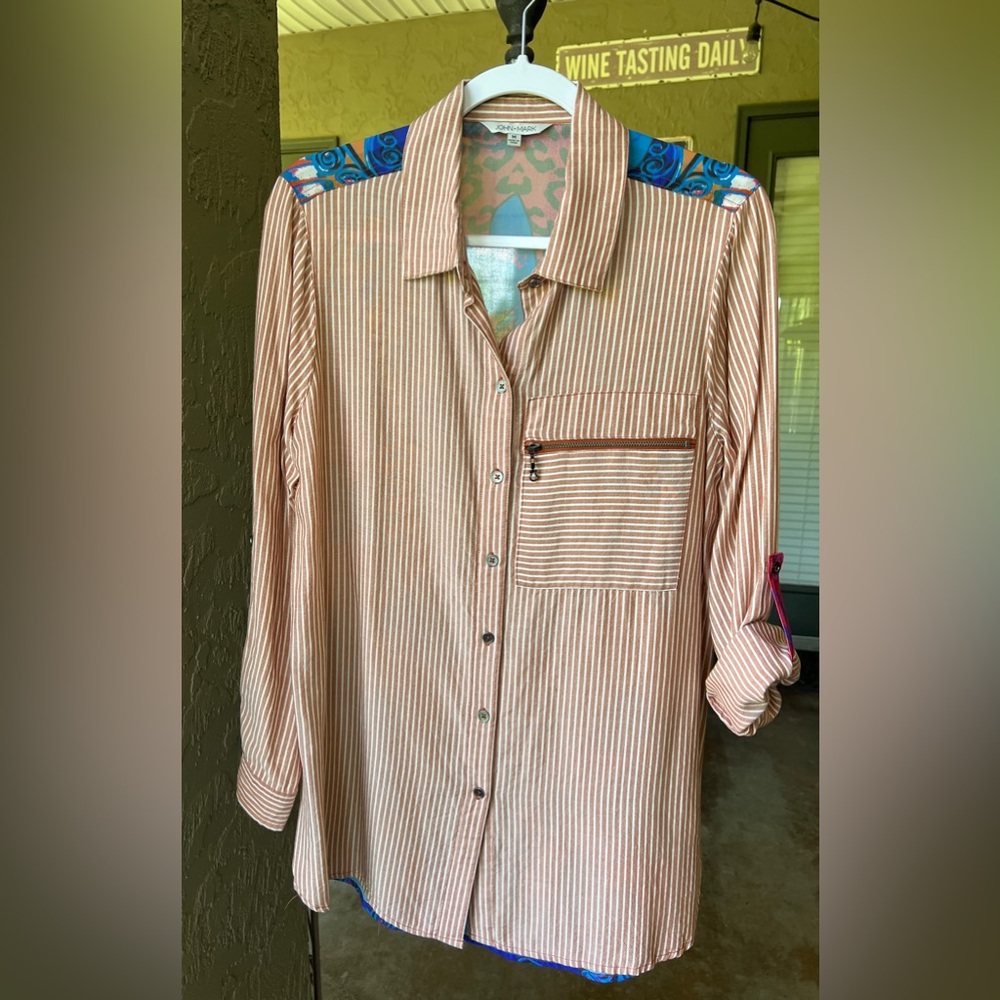 John Mark Striped/Abstract Mixed Print Long Sleeve Button Down Tunic Size M